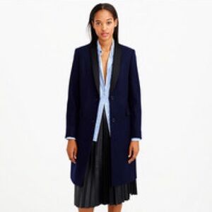 J. Crew Collection Tuxedo Topcoat in navy wool with black satin lapels